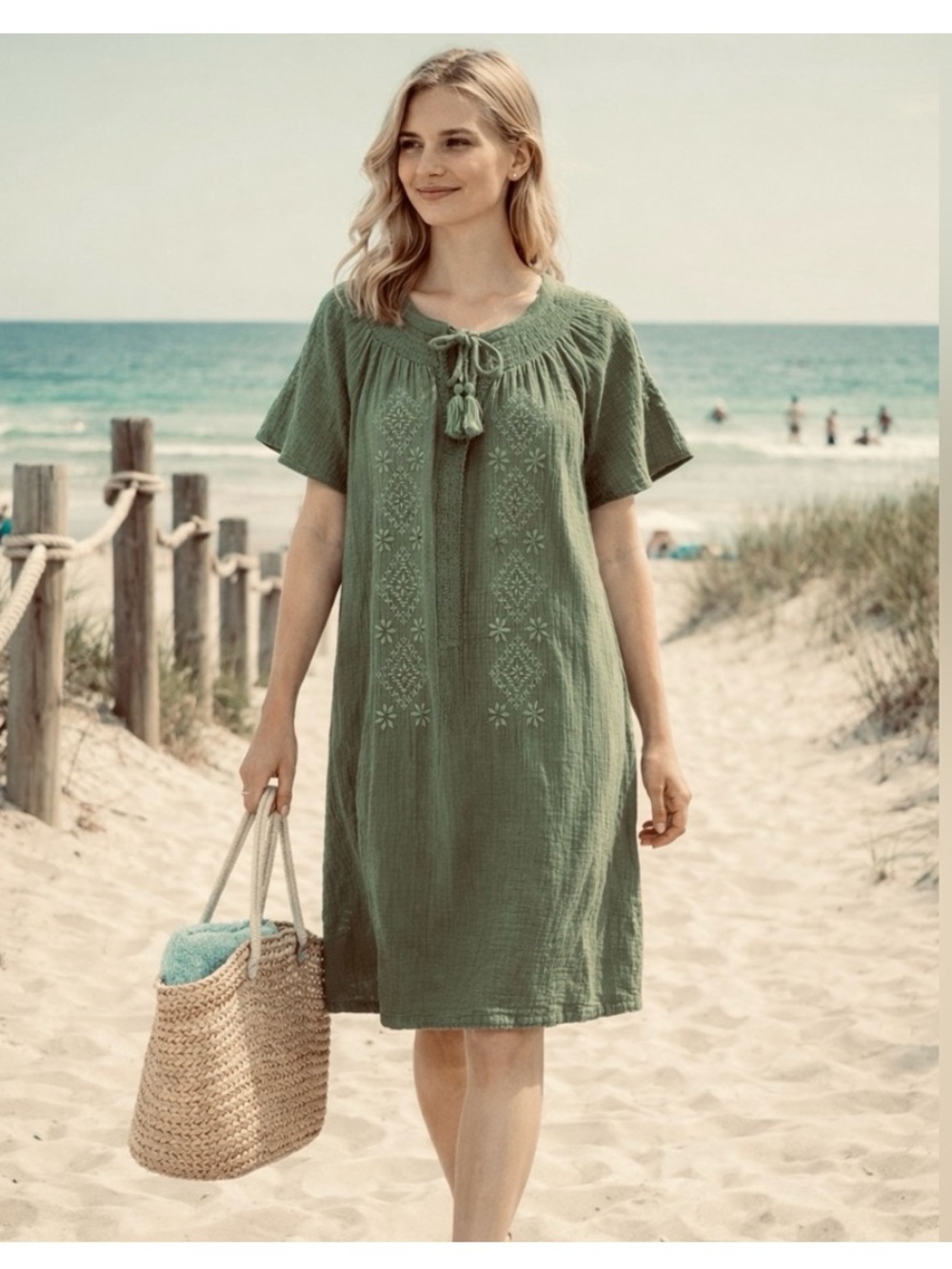 Lucky Brand Olive Green Embroidered Mini Dress